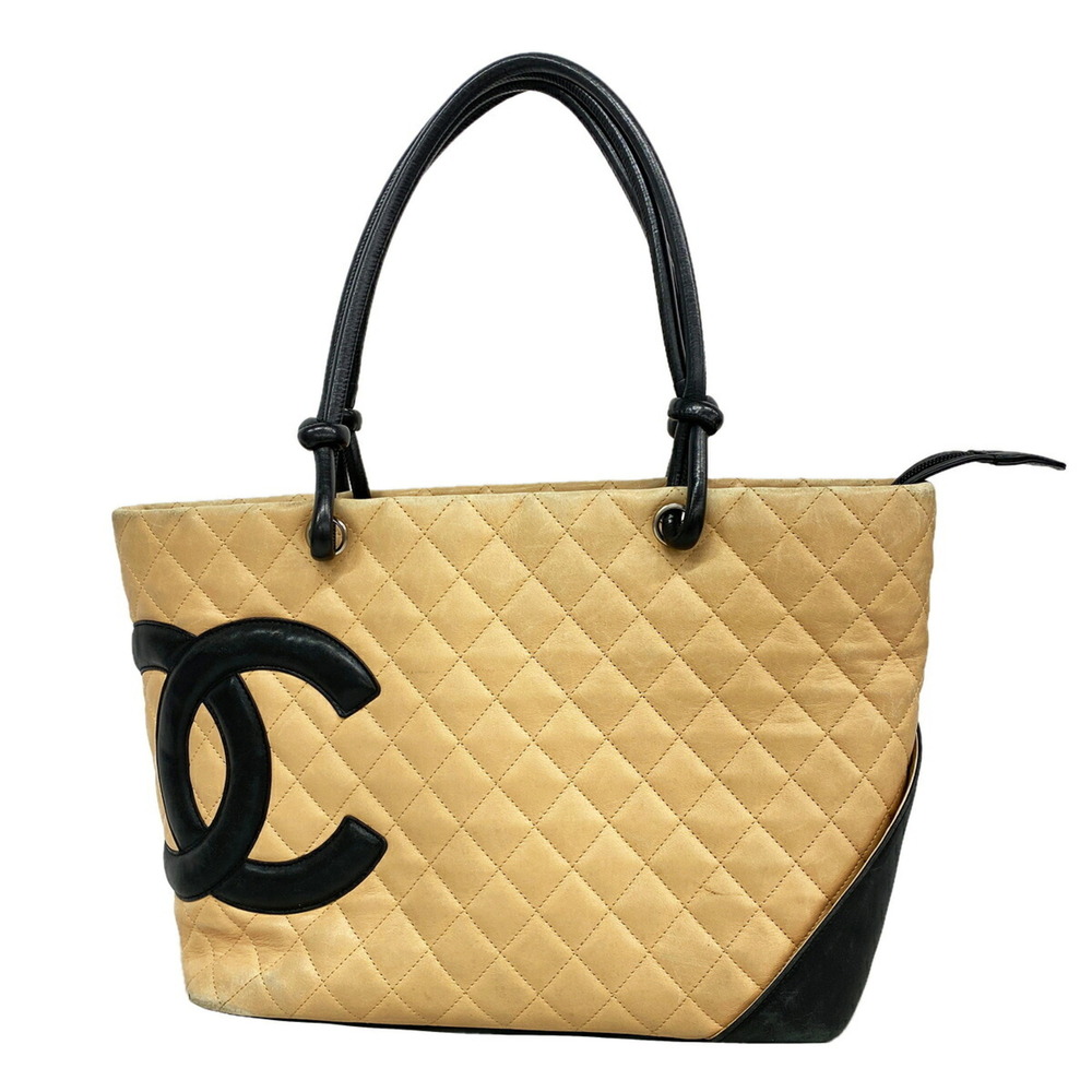 Chanel Cambon Lambskin Tote Bag, Brown/Black, Women's, P3602054